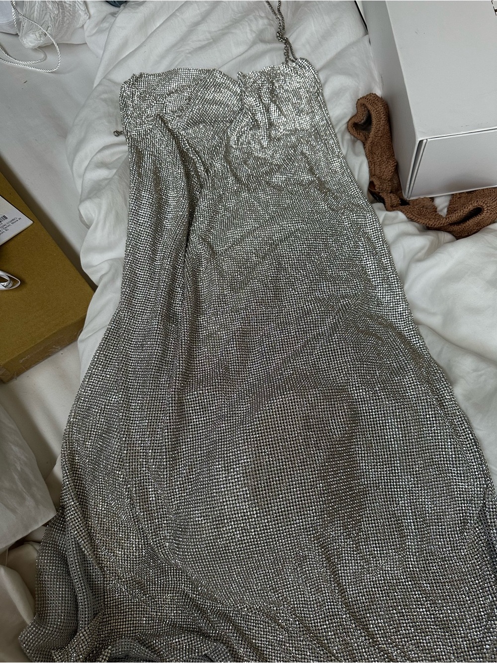Meshki Silver Metallic Chainmail Mini Dress